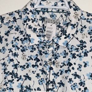 Ike Behar Linen Blend Blue Floral SS Dress Shirt Size XL NWT $75